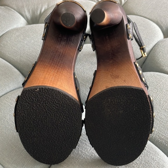 7 For All Mankind Black Leather Sandals with Wooden Ombré Heels - Picture 12 of 16